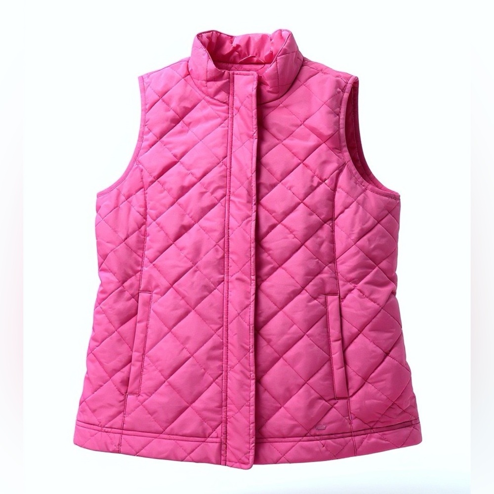 Vineyard Vines Pink Quilted Puffer Vest Mock Neck Zip Snap Front Medium